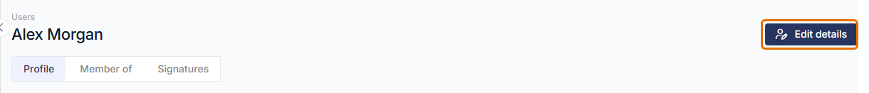 User page for Alex Morgan with the Edit details button highlighted in the page header.